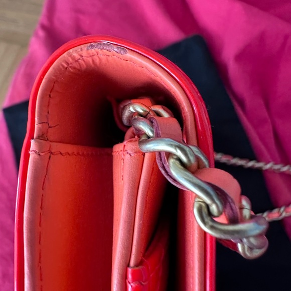 Chanel candy orange patent wallet on chain with brushed gold hardware - Picture 12 of 16